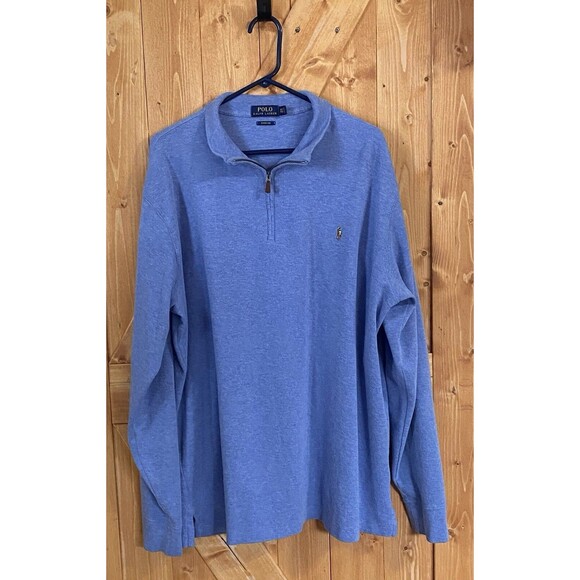 Polo Ralph Lauren Estate Rib 1/4 Zip Sweater Blue Pony Logo XL Tall